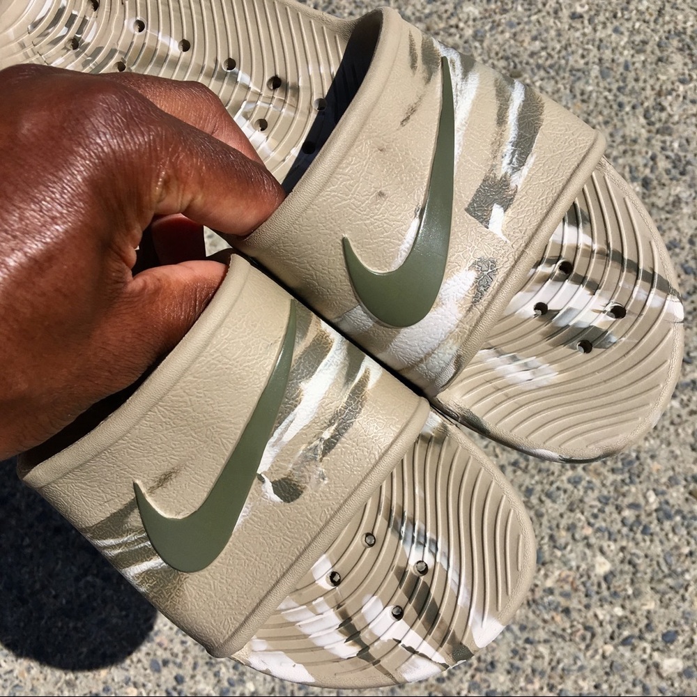 NIKE KAWA SHOWER SANDALS SWOOSH ARMY STYLE MARBLE - Picture 5 of 6